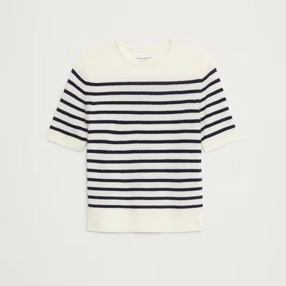 Banana Republic Lightweight Cashmere Short Sleeve Sweater White Navy Stripe S - Picture 7 of 7